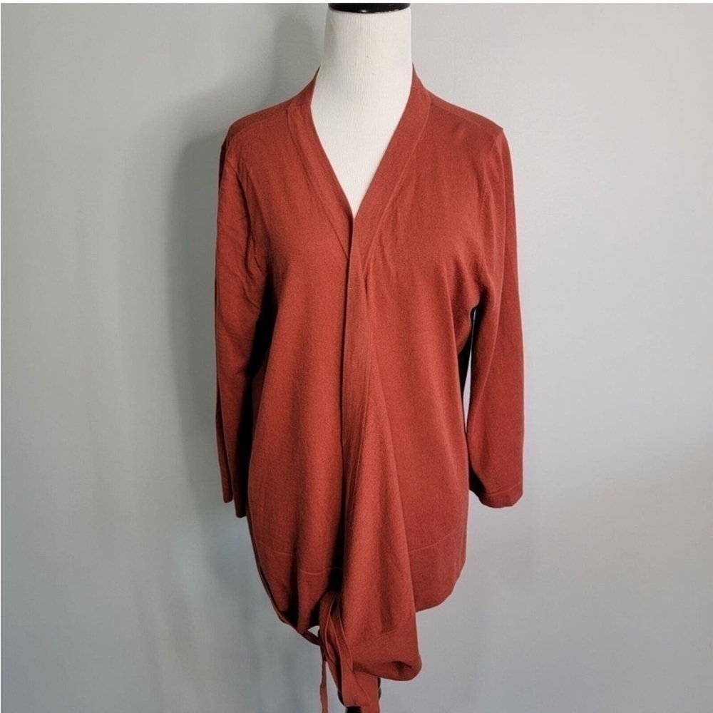 Boden Rust Orange Wool Wrap Cardigan Size 10 - Picture 2 of 6